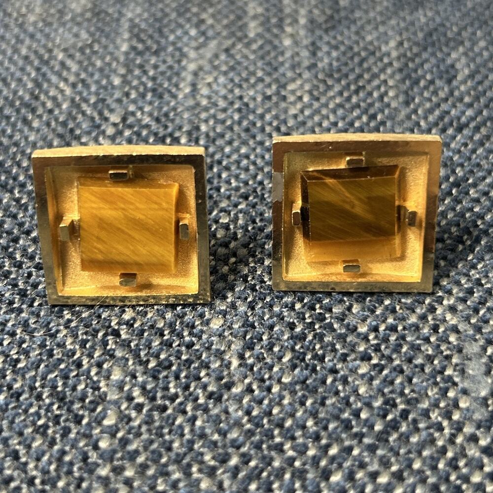 Dante Cufflink Set Men's Gold Tone And Tigereye Vintage
